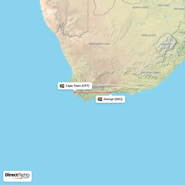 Cape Town - George direct flight map
