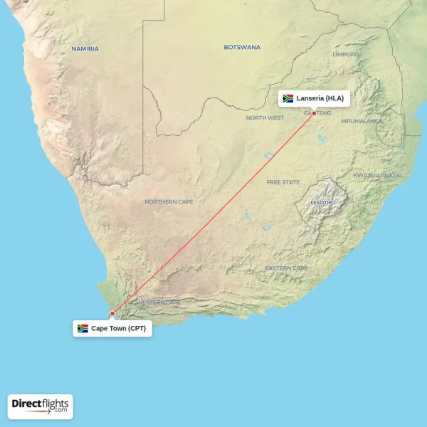 Cape Town - Lanseria direct flight map