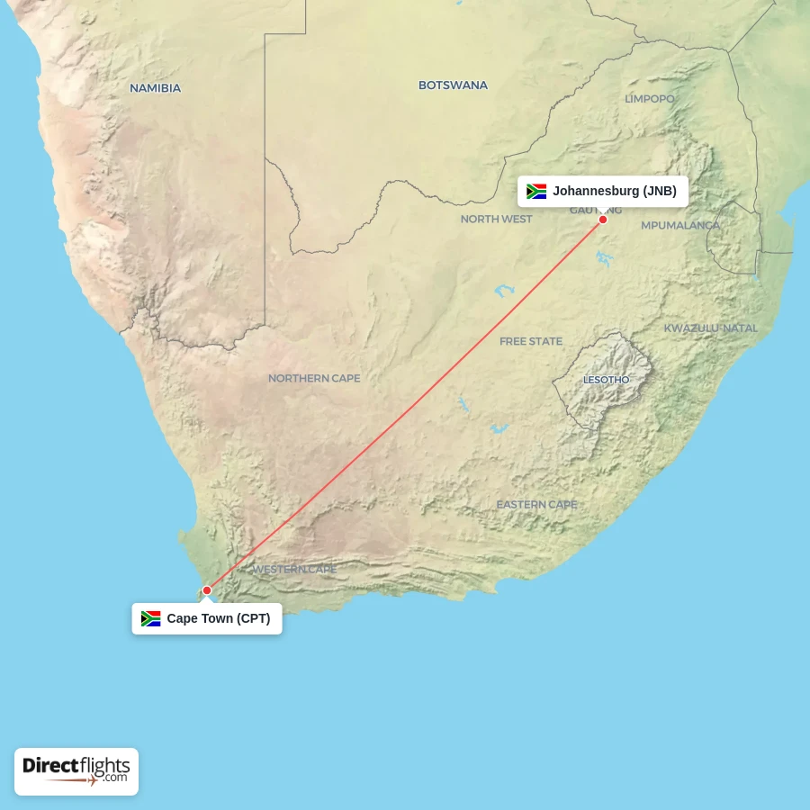 CPT - JNB route map