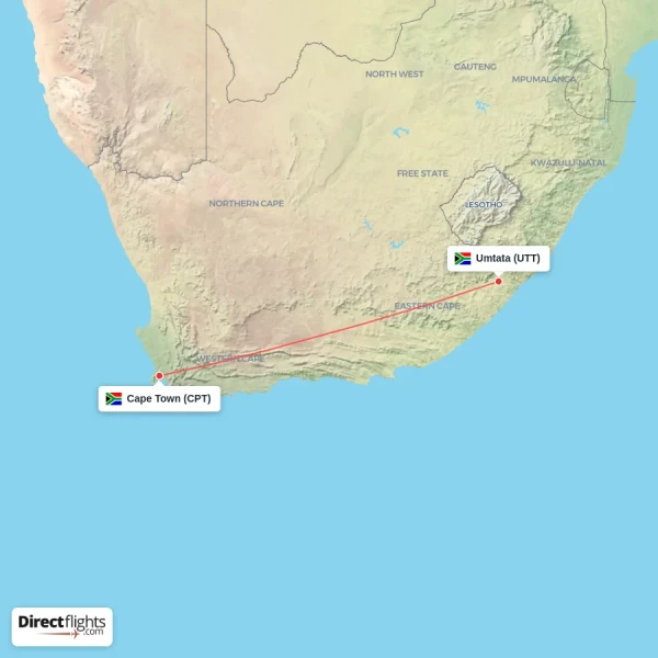 Cape Town - Umtata direct flight map