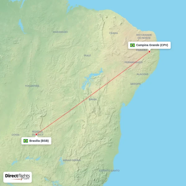 Campina Grande - Brasilia direct flight map