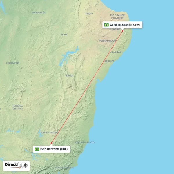 Campina Grande - Belo Horizonte direct flight map