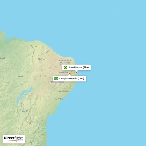 Campina Grande - Joao Pessoa direct flight map