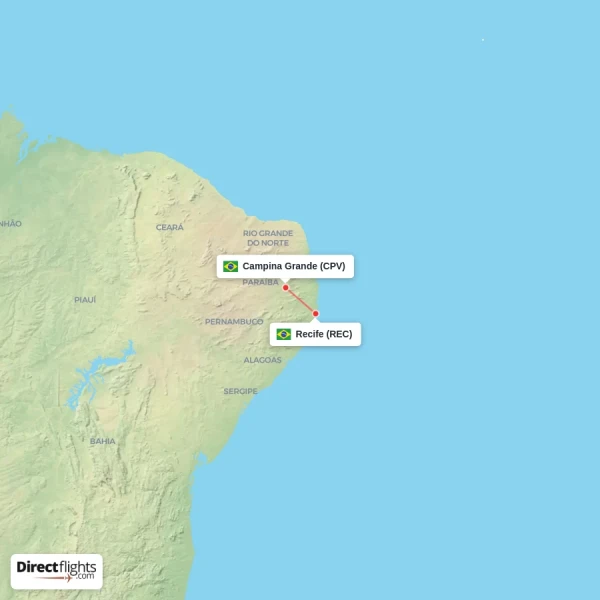 Campina Grande - Recife direct flight map