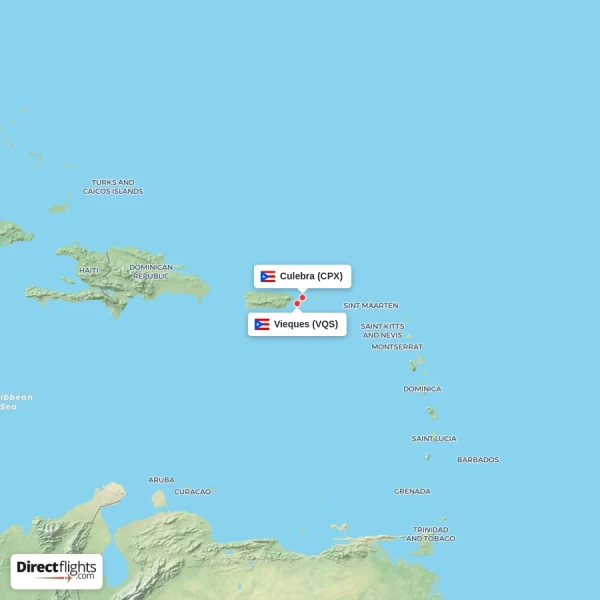 Culebra - Vieques direct flight map