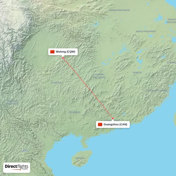 Wulong - Guangzhou direct flight map