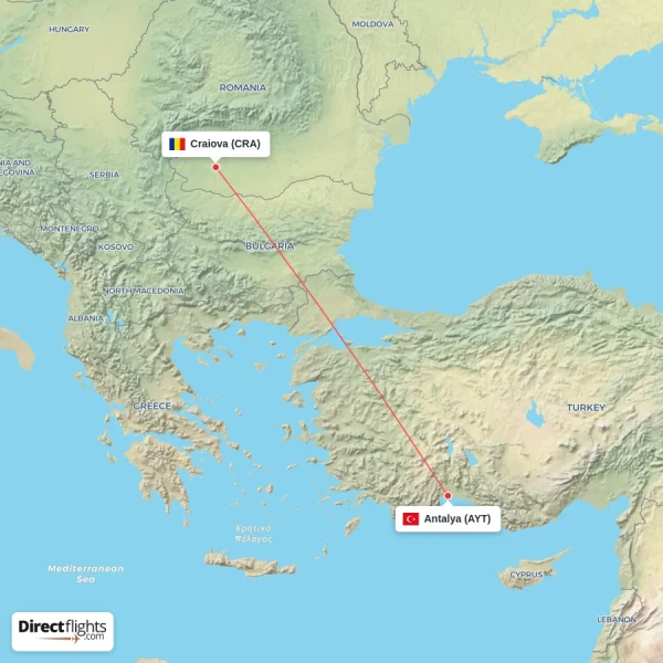 Craiova - Antalya direct flight map
