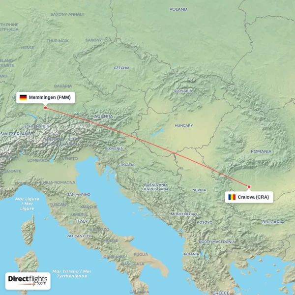 Craiova - Memmingen direct flight map