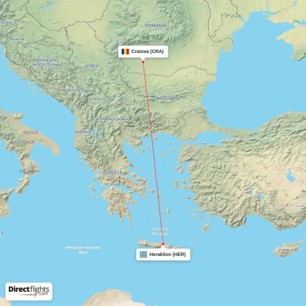 Craiova - Heraklion direct flight map