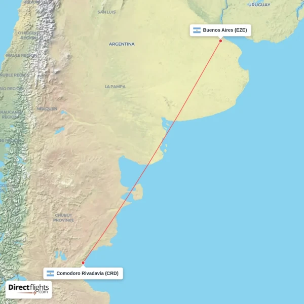 Comodoro Rivadavia - Buenos Aires direct flight map