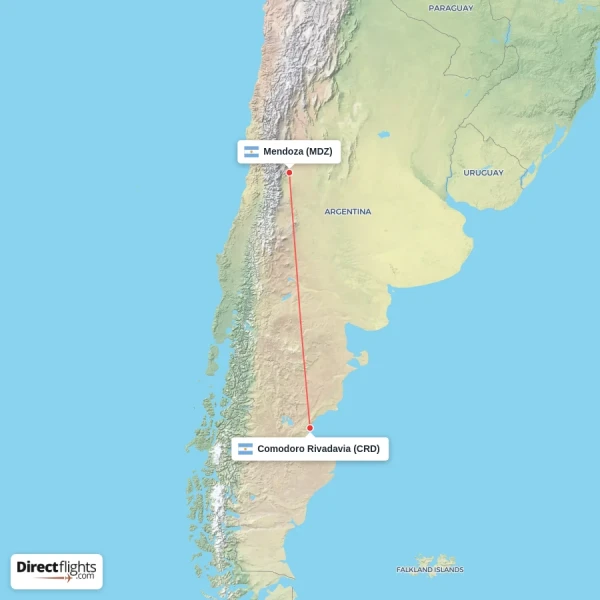 Comodoro Rivadavia - Mendoza direct flight map