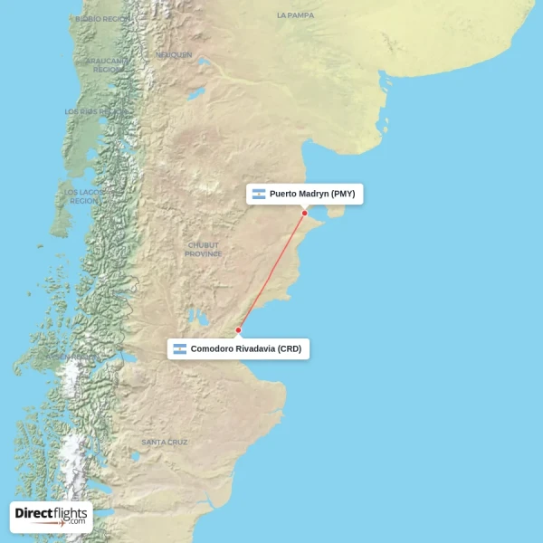 Comodoro Rivadavia - Puerto Madryn direct flight map