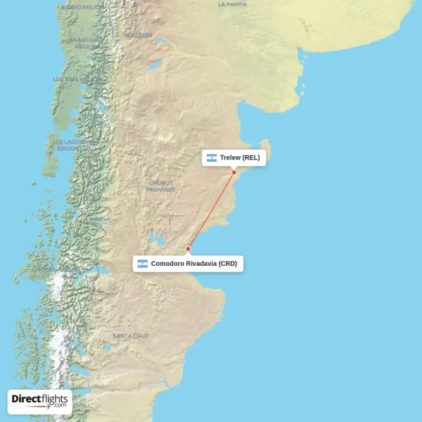 Comodoro Rivadavia - Trelew direct flight map