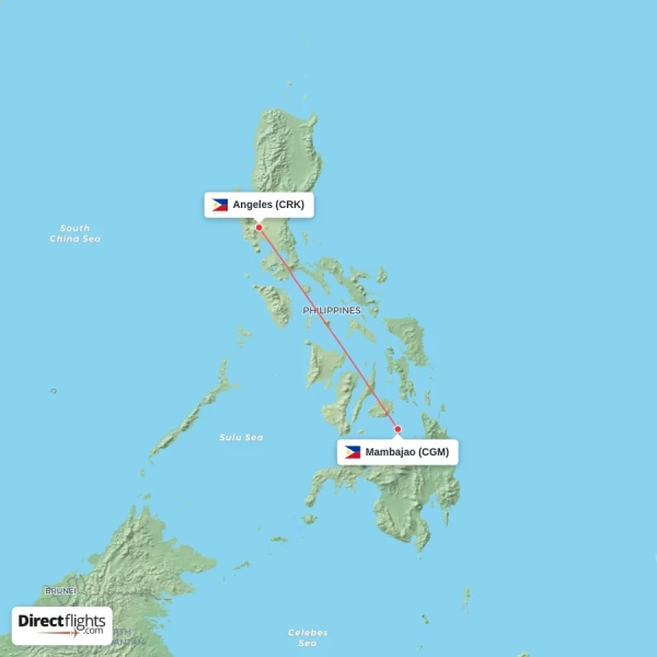 Angeles - Mambajao direct flight map