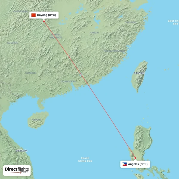 Angeles - Dayong direct flight map