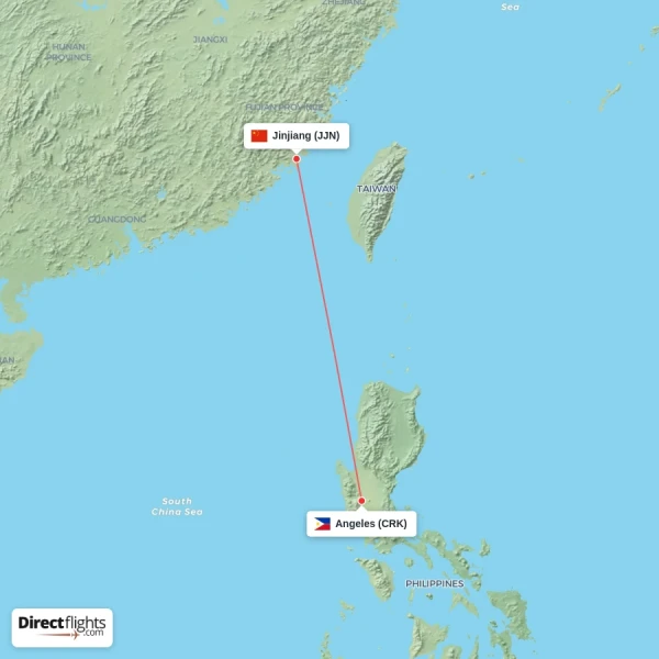 Angeles - Jinjiang direct flight map