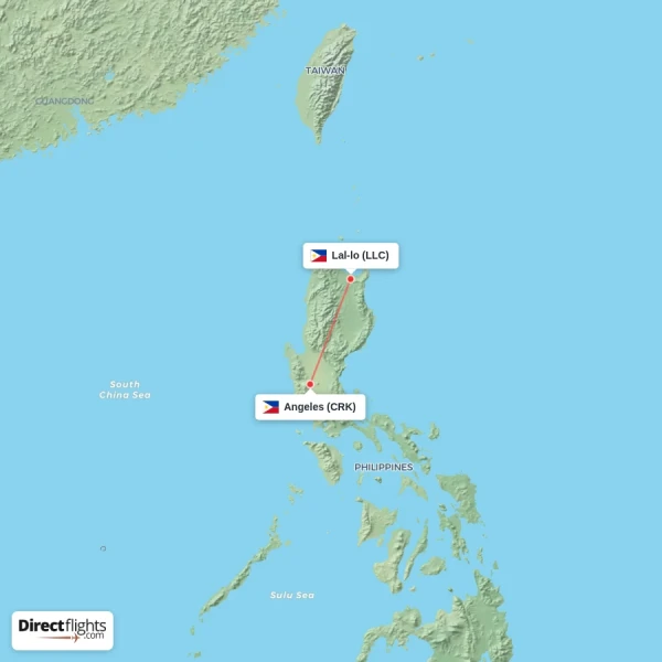 Angeles - Lal-lo direct flight map