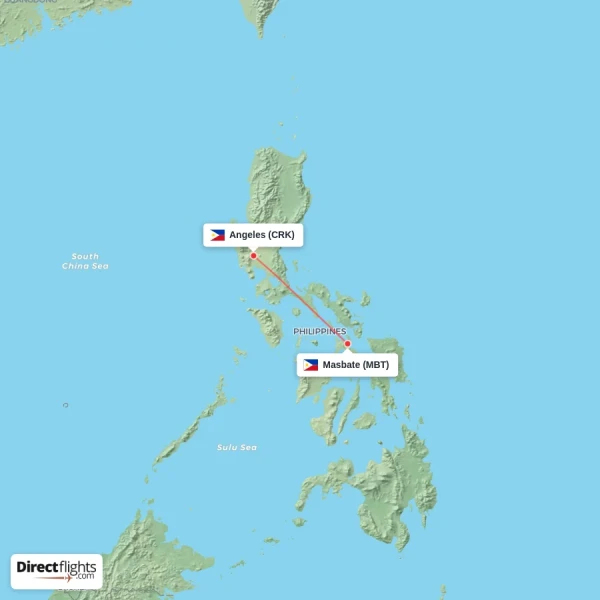 Angeles - Masbate direct flight map