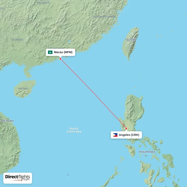 Angeles - Macau direct flight map