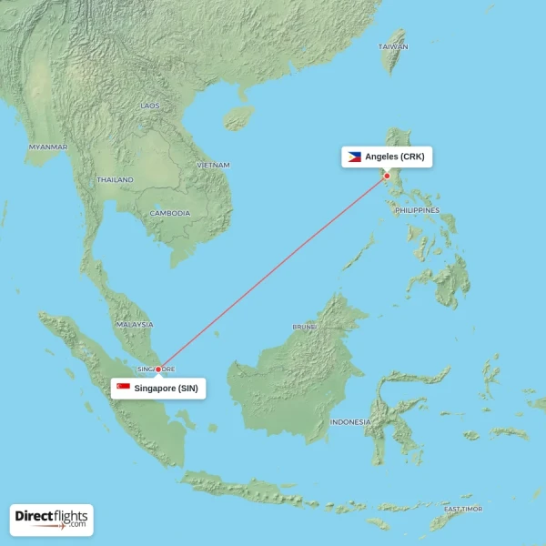 Angeles - Singapore direct flight map
