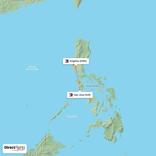 Angeles - San Jose direct flight map