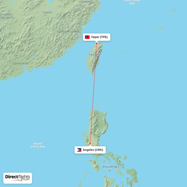 Angeles - Taipei direct flight map