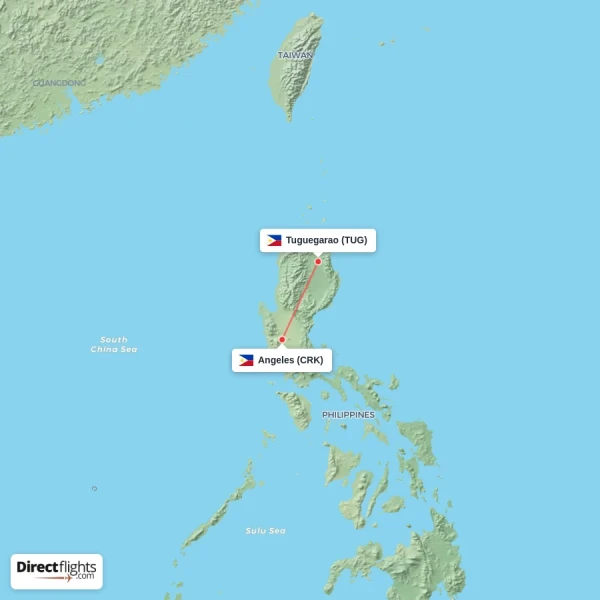 Angeles - Tuguegarao direct flight map