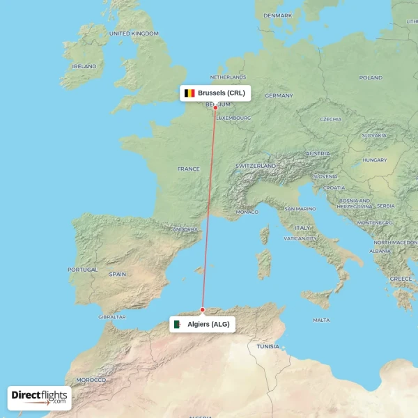 Brussels - Algiers direct flight map