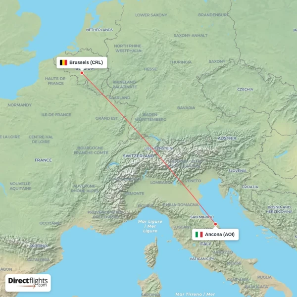 Brussels - Ancona direct flight map