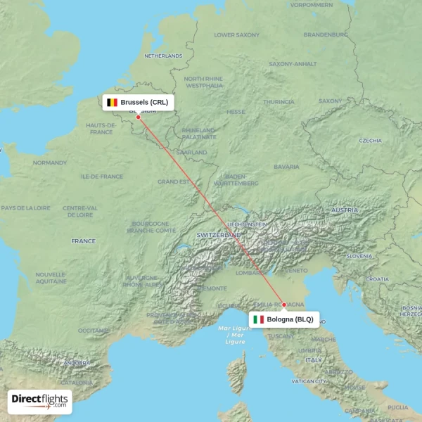 Brussels - Bologna direct flight map