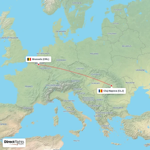 Brussels - Cluj-Napoca direct flight map
