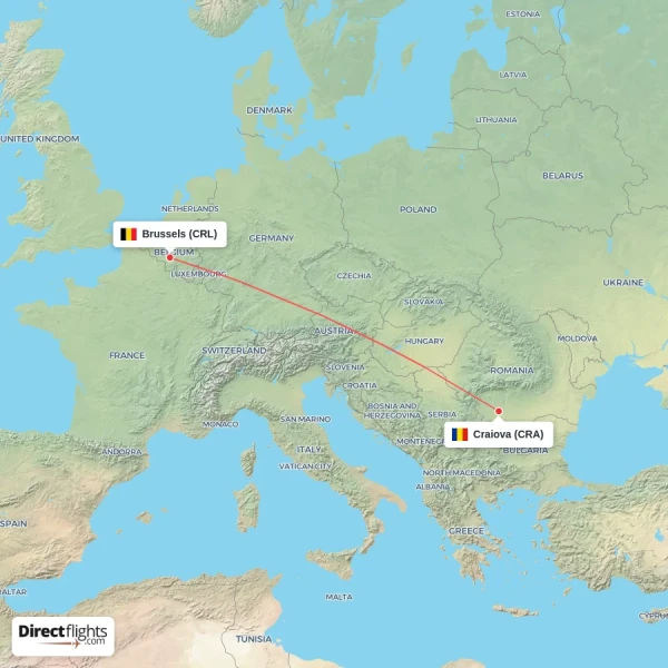Brussels - Craiova direct flight map