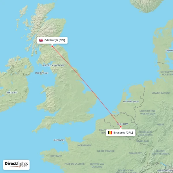 Brussels - Edinburgh direct flight map