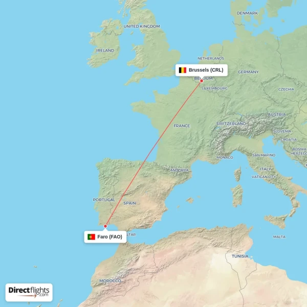Brussels - Faro direct flight map