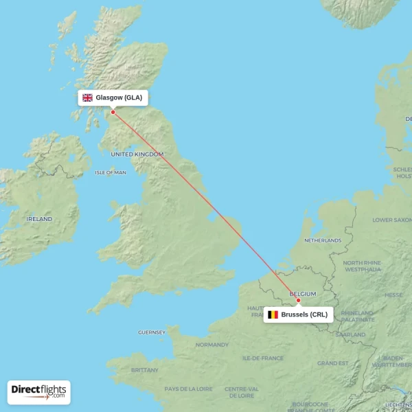 Brussels - Glasgow direct flight map