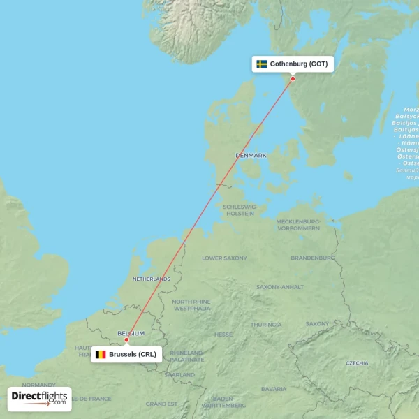 Brussels - Gothenburg direct flight map
