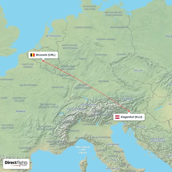 Brussels - Klagenfurt direct flight map