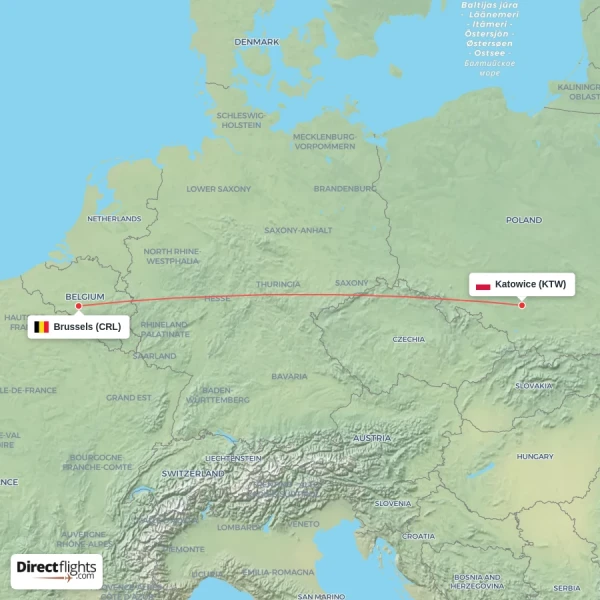 Brussels - Katowice direct flight map