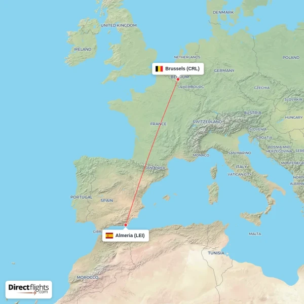 Brussels - Almeria direct flight map