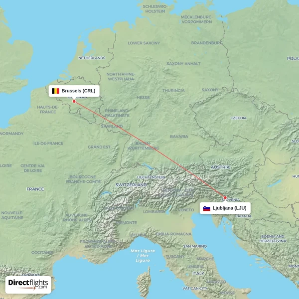 Brussels - Ljubljana direct flight map