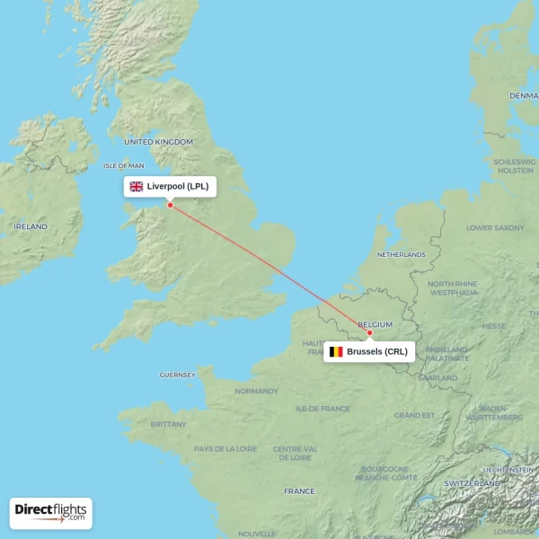 Brussels - Liverpool direct flight map
