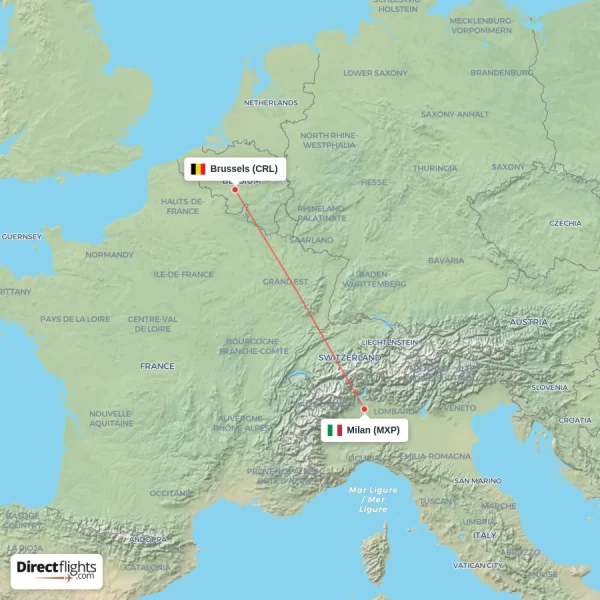 Brussels - Milan direct flight map