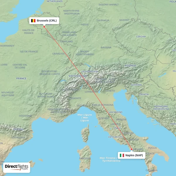 Brussels - Naples direct flight map