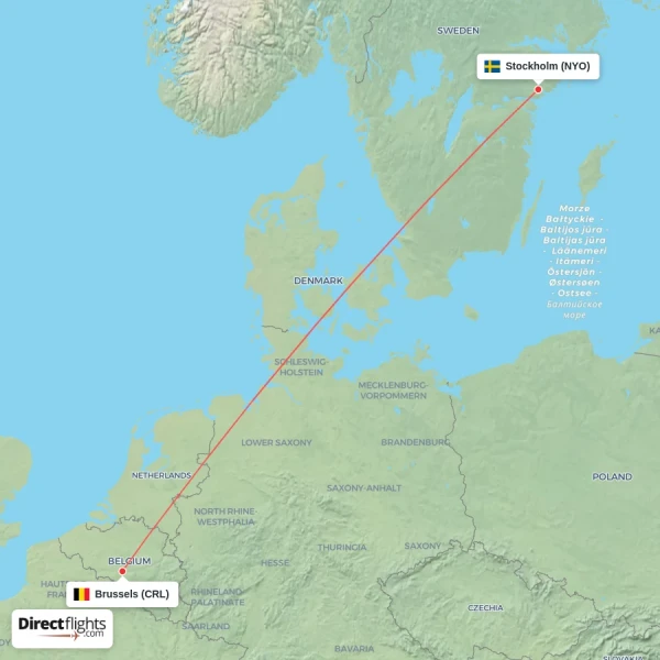 Brussels - Stockholm direct flight map