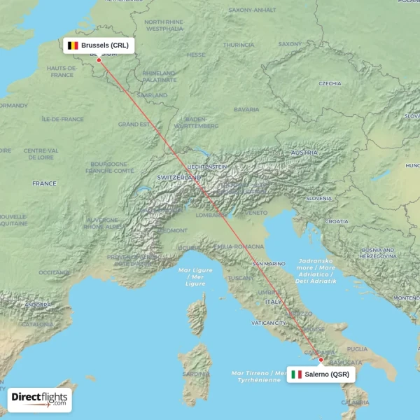 Brussels - Salerno direct flight map
