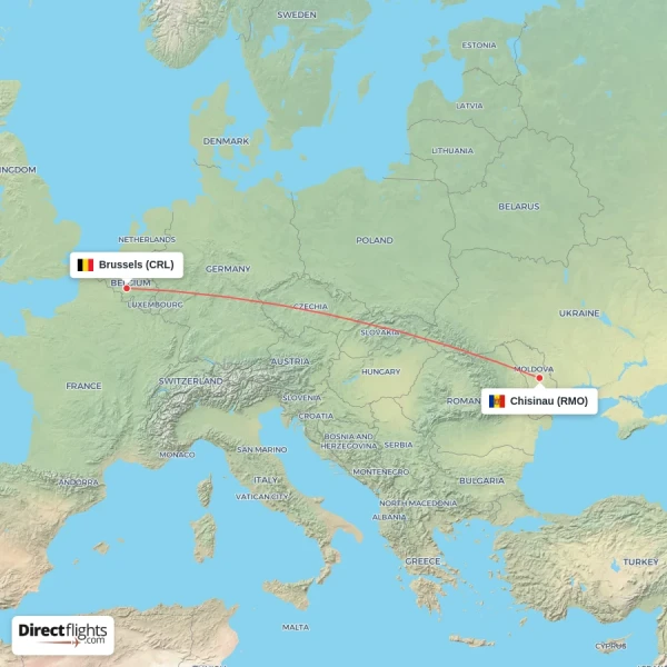 Brussels - Chisinau direct flight map