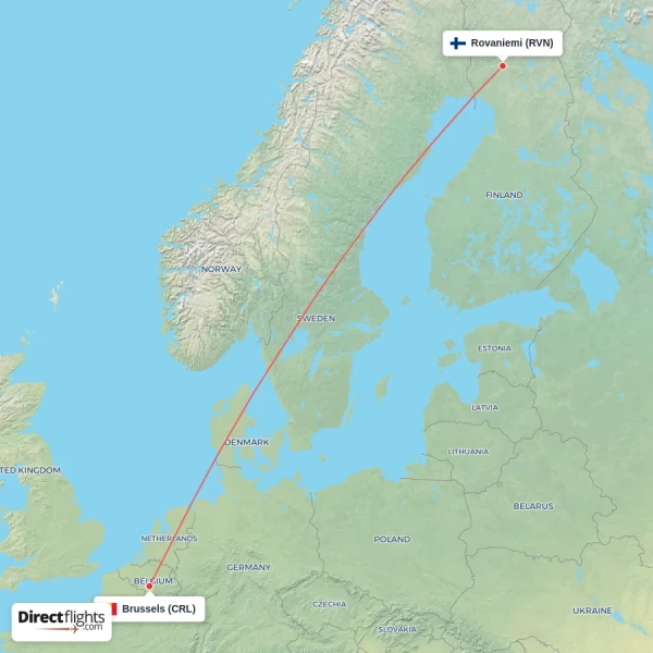Brussels - Rovaniemi direct flight map
