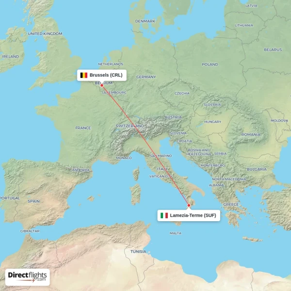 Brussels - Lamezia-Terme direct flight map