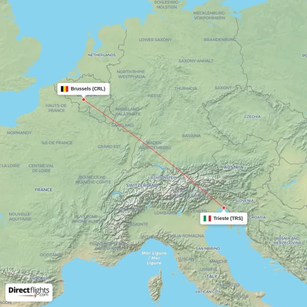Brussels - Trieste direct flight map