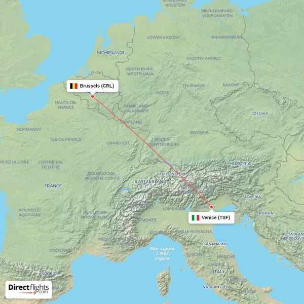 Brussels - Venice direct flight map